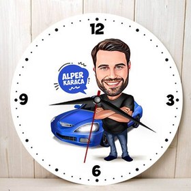 Resim Spor Araba Aşığı Erkek Karikatürlü Duvar Saati 