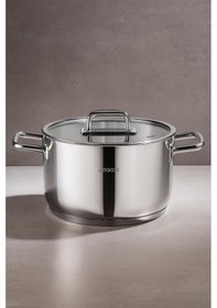 Resim Nova Paslanmaz Çelik Cam Kapaklı Derin Tencere 30x17 Cm Gümüş 