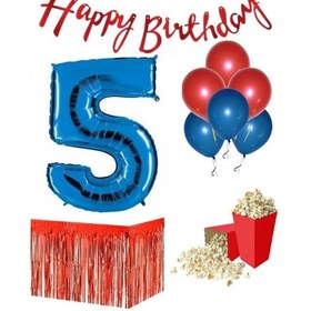 Resim 5 Yaş Kırmızı-mavi Balon Rakam Folyo Banner Mısır Kutusu Masa Ete 