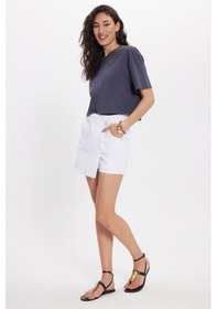 Resim Tudors Kadın Slim Fit Dar Kesim Pamuk Kısa Kollu Bisiklet Yaka Gri Crop Tişört-50469 L 
