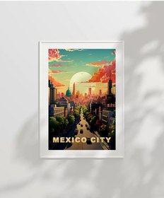 Resim Çerçevesiz Poster Mexico City Gün Batımı Ve Şehir Silüeti 