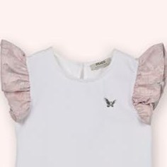 Resim Panço Tişört Kolsuz Tişrört Kız Çocuk Kolları Fırfırlı T-shirt Beyaz 