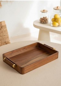 Resim The Mia Natura Akasya Metal Kulplu Tepsi Gold 47x30x6 Cm Kahverengi 