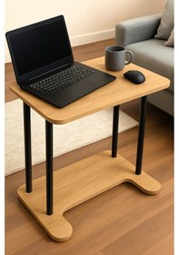 Resim Yüksek Kalite Tekerlekli Laptop Sehpası Kahvaltı Masası Yan Sehpa Safir Meşe 