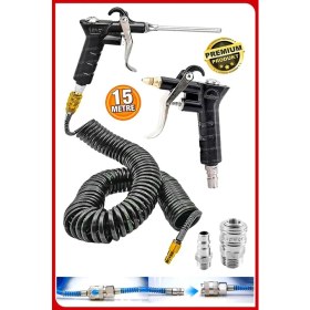 Resim Proxtech Havalı 15 Metre Kompresör Spiral Hava Hortumu 8 mm 15 mt Hava Jakı Hava Tabancası Recor Paket 