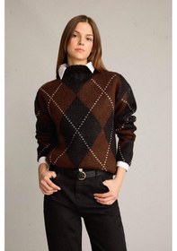 Resim Defacto Overshirt Fit Yarım Balıkçı Yaka Baklava Desenli Triko Kazak G7522ax25wnbn214 Kahve-bn214 