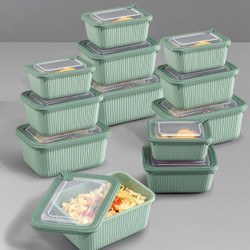 Resim 12'li Vip Dikdörtgen Mikrodalga Ve Difrize Uygun Saklama Kabı Seti Yeşil 4x(1750,1050,600 Ml) 