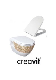 Resim Creavit TP325 Terra Asma Klozet Çiçek Altın Dekorlu Asma Klozet + Duck Yavaş Kapanır Kapak 