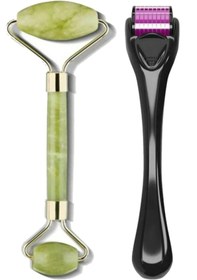 Resim Yayke Dermaroller 0,5 Mm 540 Iğneli Cilt Yenileme Aleti Jade Roller 2'li Yeşim Taşı Masaj Aleti 