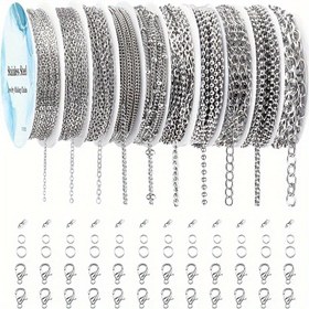 Resim 304 Paslanmaz Çelik DIY Takı Yapımı Zincirleri, 10 Farklı Metal Zincir ve Aksesuar Stil, DIY El Sanatları Tutkunları İçin Mükemmel 