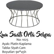 Resim BENGİ TİCARET Brc 13356 Orta Kum Saat Düz Siyah Temper Cam Tabla Platin Renk Kaplama Metal Ayak 