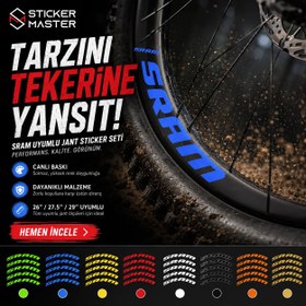 Resim SRAM Uyumlu Bisiklet Jant Sticker Seti 12 Adet | Premium Çıkartma - 26" / Mavi 