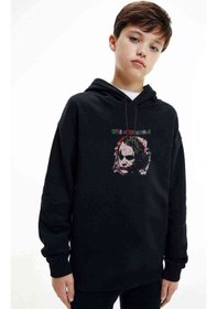 Resim Why So Serıous Baskılı Unisex Çocuk Kapüşonlu Siyah Sweatshirt (534676883) Siyah 