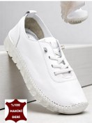 Resim 211 Tam Ortopedik Hafif Dolgu Taban Günlük Hakiki Deri Kadın Ayakkabı Beyaz 