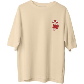 Resim Yılbaşı Şekeri - Oversize T-Shirt - Mermer Beji / L 