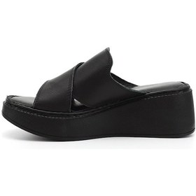 Resim Gönderi R Siyah Dolgu Taban Hakiki Deri Terlik Siyah 