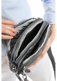Resim Nemo Bags Gri Unisex Cüzdan, 4 Gözlü, Telefonluk, Crinkle Kumaş, Çapraz Askılı Omuz Çantası, 20x12cm Gri 