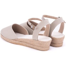 Resim Star Tombis Gerçek Elişi Bej Topuğu Açık Bilekten Bantlı 3cm Dolgu Topuk Keten Hasır Espadril Handmade Bej 