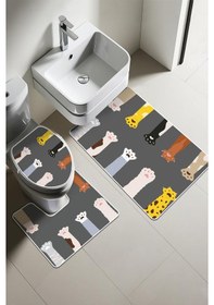 Resim Modern Desenli Dijital Baskı 3 Lü Banyo Paspas Takımı Yıkanabilir Kaymaz Tabanlı Klozet Takımı Klz0027 Renkli 