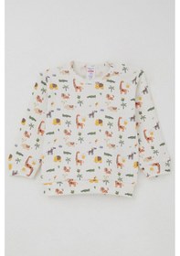 Resim Breeze Erkek Bebek Pijama Takımı Omuzdan Patlı Bebek Hayvanat Bahçesi 4 Ay-1 Yaş, Ekru Ekru 