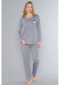 Resim Uzun Kol Pijama Takımı Mevsimlik Viskon Alperi 790-64 Gri 