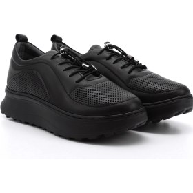 Resim Gönderi R Kadın Siyah Lastik Bağcıklı Comfort Dolgu Taban Hakiki Deri Sneaker Ddza73845191 Siyah 