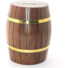 Resim Pirinç Ahşap Fıçı Kumbara 15 Cm 