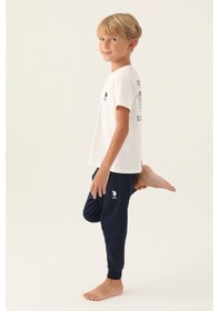 Resim U.S. Polo Assn. U.s. Polo Assn Lisanslı Palm Tree Krem Erkek Çocuk Pijama Takımı 5274-43181 Krem 