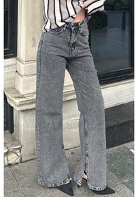 Resim Madmext Siyah Yüksek Bel Paçası Yırtmaçlı Kadın Jean Mg1384 Siyah 
