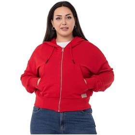 Resim Büyük Beden Kanguru Cepli Kapüşonlu Üç İplik Kırmızı Sweatshirt-kırmızı Kırmızı 