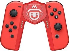 Resim Joy Con Charging Grip 2 in 1 Handle for Nintendo Switch/OLED, Joystick Charging Comfort V-Shaped Game Controller with Battery Indicators, High Speed Joy-Con Charger Grip Handle USB C Cable, Mario Red 