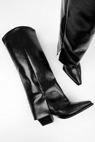 Resim Shoeberry Kadın Texas Siyah Parlak Tozluk Detaylı Kovboy Çizme 