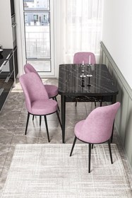 Resim Canisa Concept Kor Serisi, 70x114 Açılabilir Yemek Masası Takımı, Siyah Mermer Desen Masa Ve 4 Pembe Sandalye 