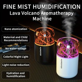 Resim Taşınabilir Mini Yanardağ Aroma Nemlendirici 7 Renk Değiştiren Işıklarla - USB ile Çalışan, Yatak Odası, Seyahat, Ofis ve Ev Kullanımı için 10.14oz Soğuk Sis - Otomatik Kapanma, Çift Püskürtme Modları, Nano Atomizasyon, Hidrasyon ve Gürültü Azaltma, Aromaterapi Nemlendirici 