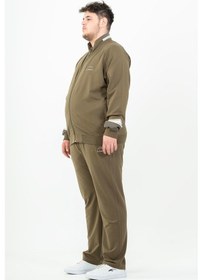 Resim Maraton Sportswear Büyük Beden Erkek Dik Yaka Düz Paça Reglan Kol Basic Haki Eşofman Takımı 22392-Haki 