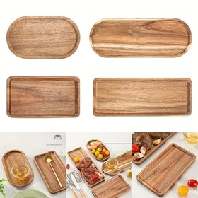 Resim 1 adet Çok Fonksiyonlu Ahşap Servis Tepsisi - Yemek, Çay, Kek, Sushi için Dikdörtgen ve Oval Katı Ahşap Plak - Ev, Restoran, Partiler için İdeal - Harika Mutfak Aksesuarı, Noel Hediyesi - Elde Yıkanabilir, Fırçalanmış Metal Kaplama - Noel, Cadılar Bayramı, Şükran Günü, Sevgililer Günü, Anneler Günü Süslemesi için Uygun 