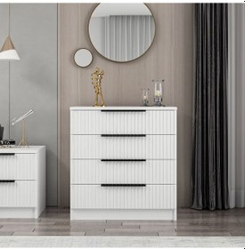 Resim Kale Şifonyer 4 Çekmeceli Çizgili Mebran Beyaz 