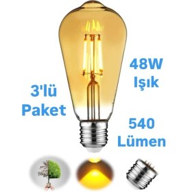 Resim Repplam Horoz 6W Amber Rustik Ampul St 64 Flamanlı 540 Lümen Edison Ampul 