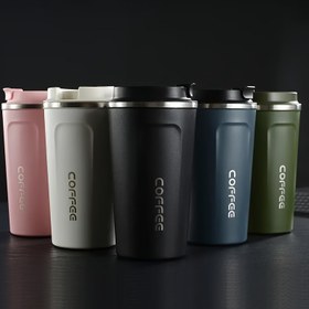 Resim 1pc Paslanmaz Çelik İzole Seyahat Kahve Fincanı 12.85oz Kapak ile - Tekrar Kullanılabilir, Elle Yıkama, Ofis, Seyahat, Erkek ve Kadınlar için Hediye, Kahve, Çay, Sıcak İçecekler için Uygundur - Noel, Cadılar Bayramı, Paskalya, Şükran Günü, Mezuniyet için Mükemmel 