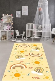 Resim Pelangi Gökkuşağı Bohem İskandinav Tarzı Yıkanabilir Kaymaz Taban Leke Tutmaz Çocuk Odası Halısı, Sarı-Turuncu-Bej 80 x 150, 7642010808015005 