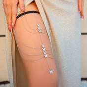 Resim Kadınlar için Seksi Kelebek Vücut Zinciri - Çok Katmanlı Esnek Uyluk Zinciri, Tatil Stili, Beyaz K Plakalı Demir, Tüm Mevsimler İçin Giyilebilir, Sevgililer Günü ve Günlük Plaj Görünüşi İçin İdeal 