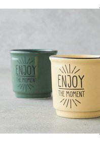Resim English Home Enjoy The Moment Bone Porselen 2 Li Espresso Fincan 90 Ml Yeşil-sarı Yeşil-sarı 