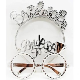 Resim Bride To Be Yazılı Taç ve Bride To Be Yazılı Gözlük Seti Gümüş Renk 