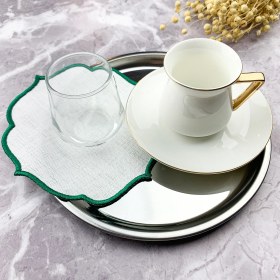 Resim Weare2 Yeşil Renkli Nakışlı Keten Efektli 2'li Kokteyl Peçetesi 