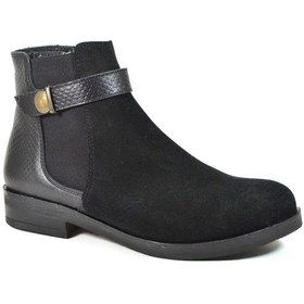 Resim Beety 1711 Hakiki Deri Nubuk Siyah Fermuarlı Klasik Kadın Bot Siyah 