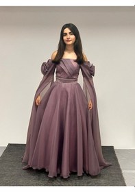 Resim Erkut Kız Çocuk Abiye Lila Uzun Askılı Kolları Çıkabilen Pelerinli Şifon Abiye Elbise 10-15 Yaş Lila 