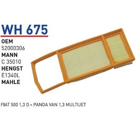 Resim WUNDER WH675 HAVA FİLTRESİ - FİAT 500 1,3 D - PANDA VAN 1,3 MULTİ 