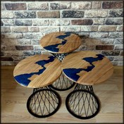 Resim HeeDWooD Design Mavi Epoksi Meşe Ağacı Zigon Sehpa 