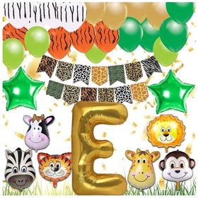 Resim Safari Konsepti E Harfli Doğum Günü Parti Kutlama Seti; Harf Ve Y 