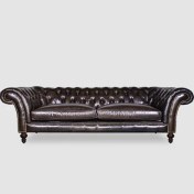 Resim Hanel Mobilya Englısh Chesterfield Chester Koltuk Koyu Kahve Suni Deri 